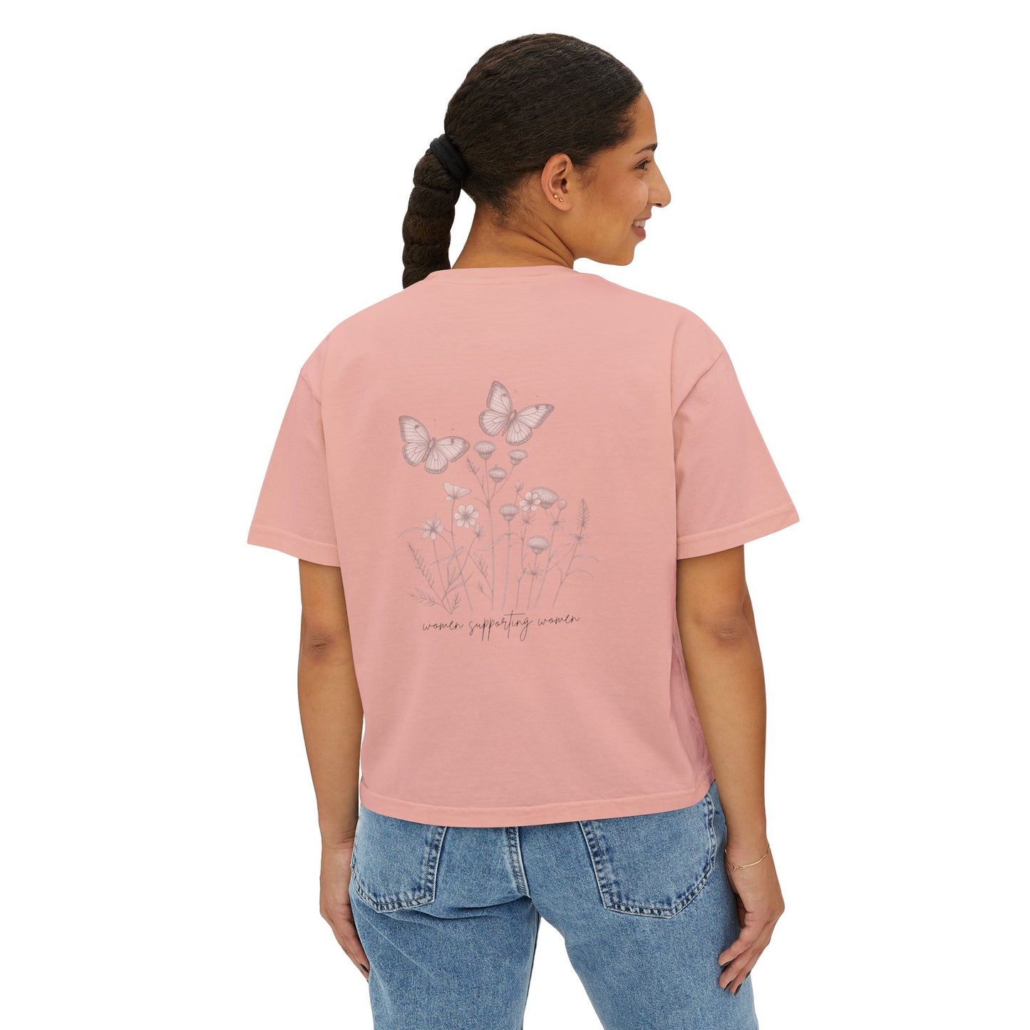 Empower Women Boxy Tee — Feminine Floral Graphic Women's Boxy T‑Shirt
