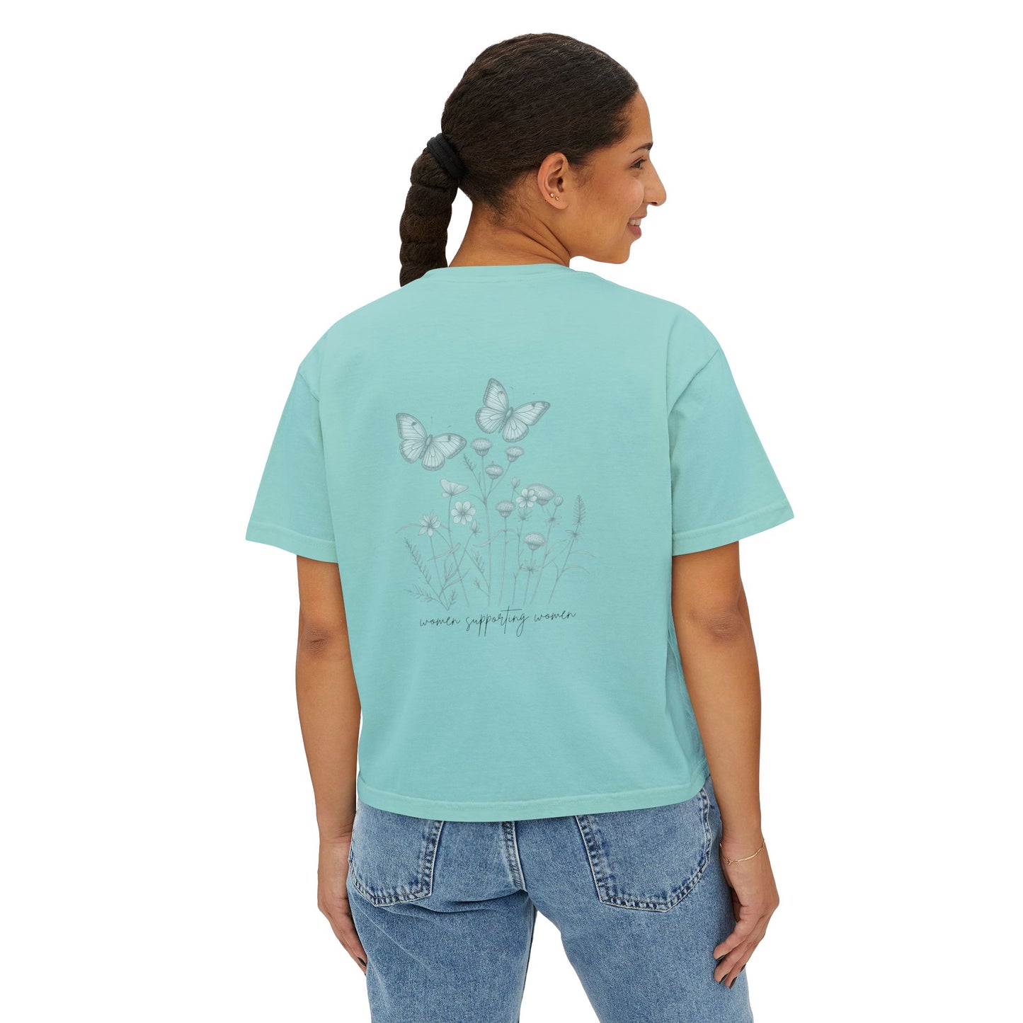 Empower Women Boxy Tee — Feminine Floral Graphic Women's Boxy T‑Shirt