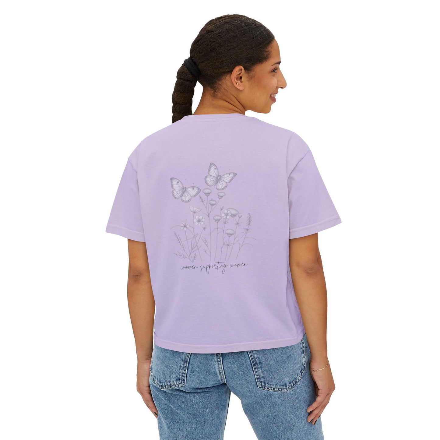 Empower Women Boxy Tee — Feminine Floral Graphic Women's Boxy T‑Shirt