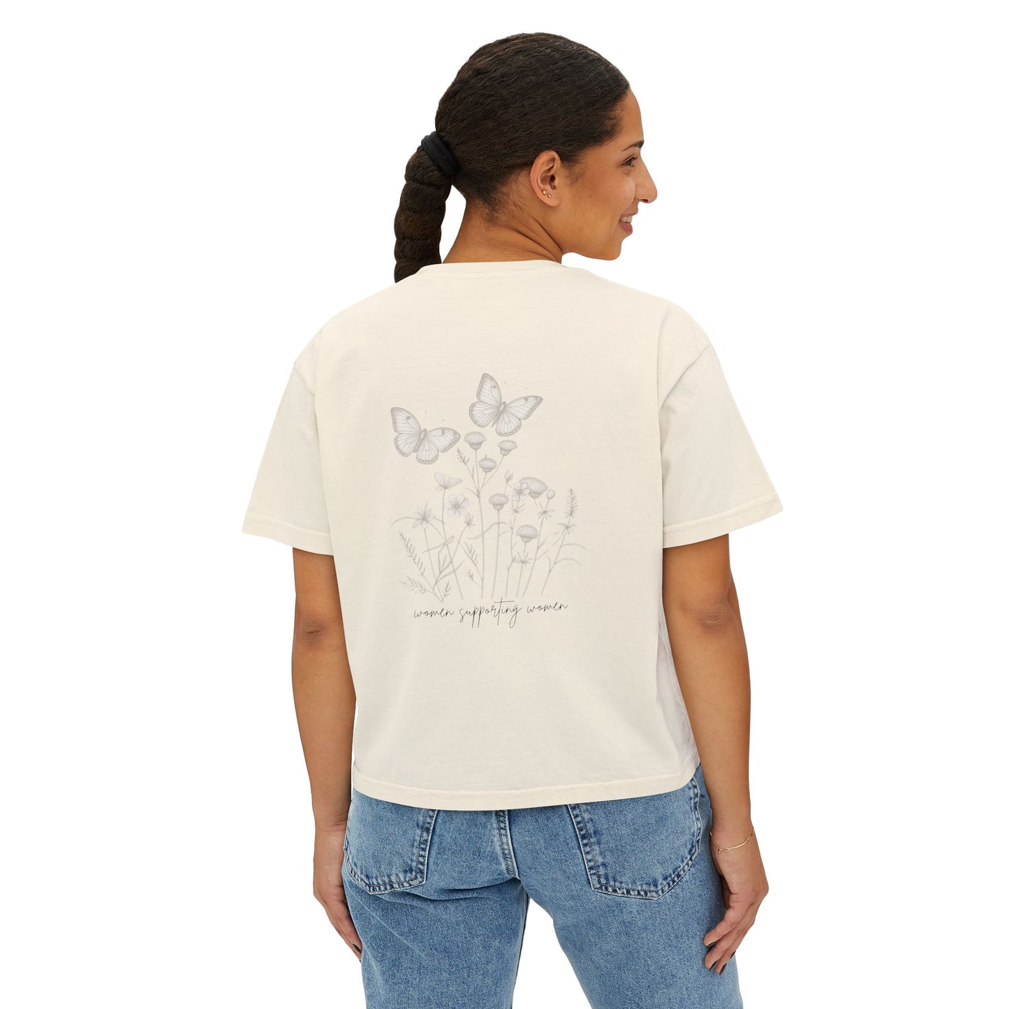 Empower Women Boxy Tee — Feminine Floral Graphic Women's Boxy T‑Shirt
